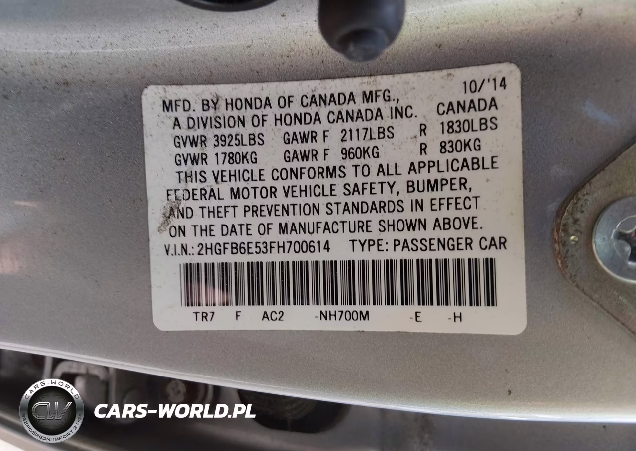 2015 Honda Civic Si VIN:2HGFB6E53FH700614 - 9