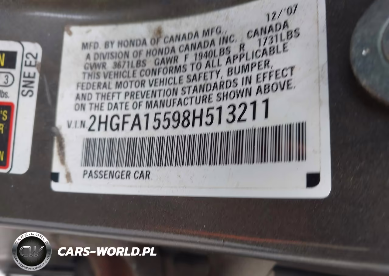 2008 Honda Civic Lx VIN:2HGFA15598H513211 - 9