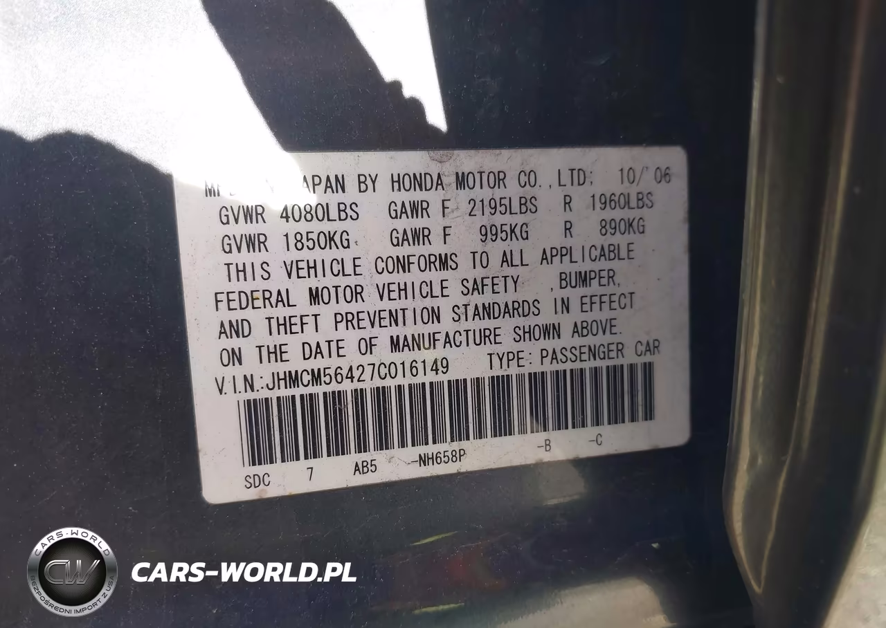 2007 Honda Accord 2.4 Lx VIN:JHMCM56427C016149 - 9