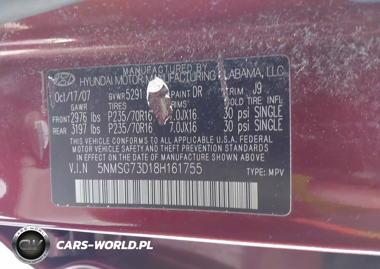 2008 Hyundai Santa Fe Gls VIN:5NMSG73D18H161755 - 9