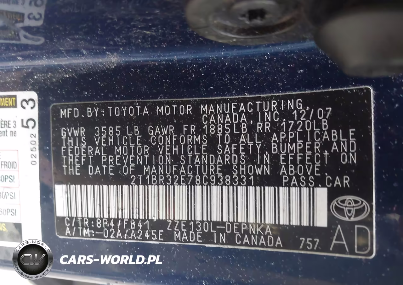 2008 Toyota Corolla Ce-Le-S VIN:2T1BR32E78C938331 - 9