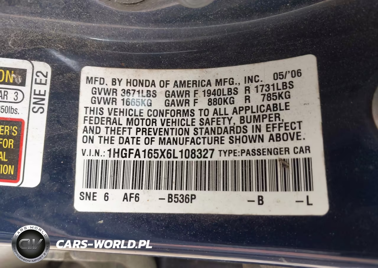 2006 Honda Civic Lx VIN:1HGFA165X6L108327 - 9