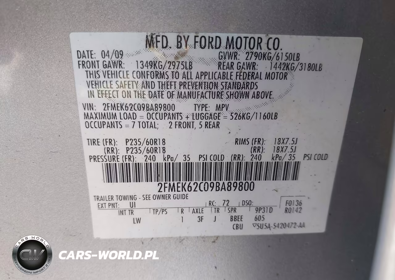 2009 Ford Flex Sel VIN:2FMEK62C09BA89800 - 9