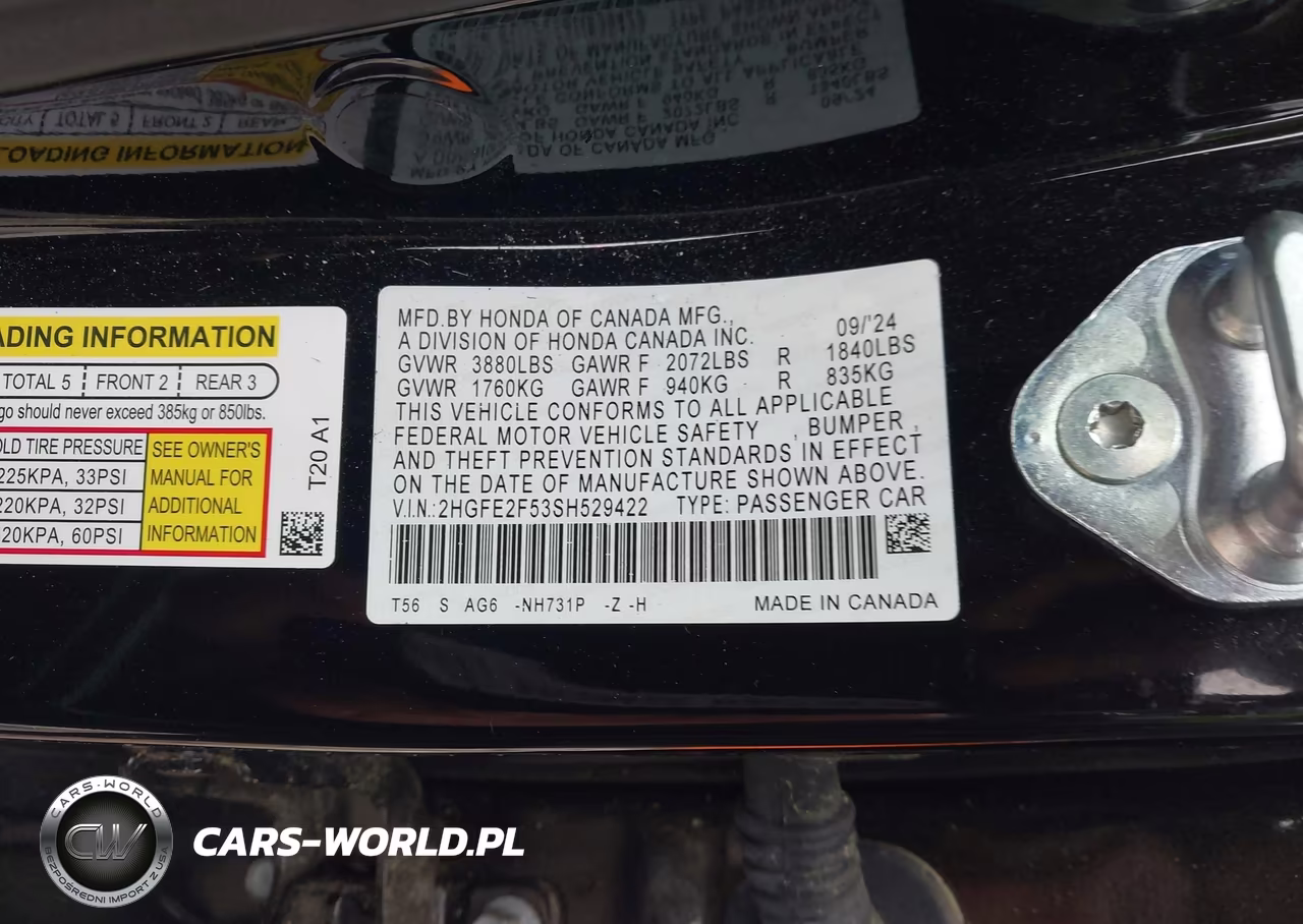 2025 Honda Civic Sport VIN:2HGFE2F53SH529422 - 9