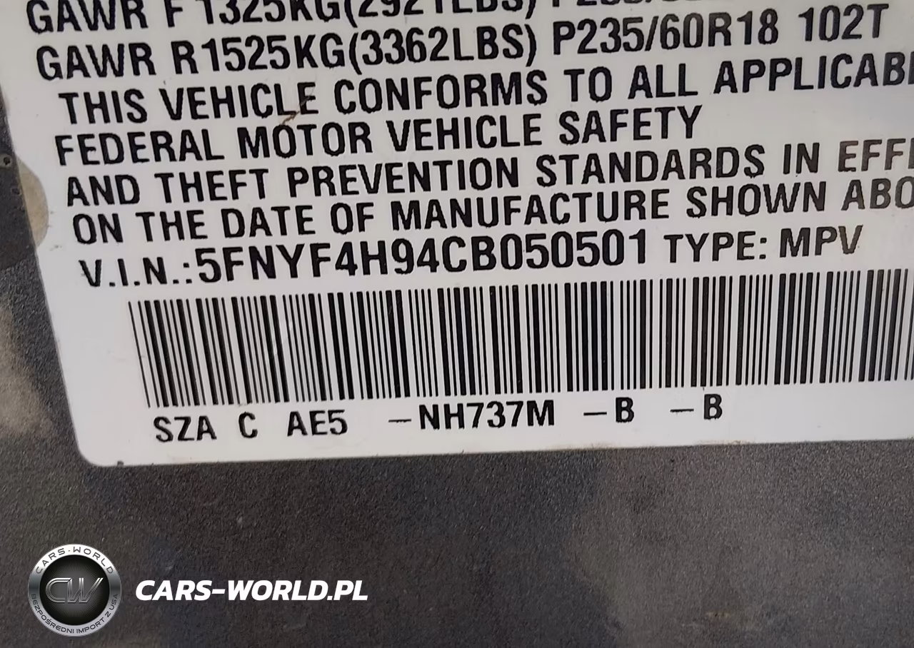 2012 Honda Pilot Touring VIN:5FNYF4H94CB050501 - 9