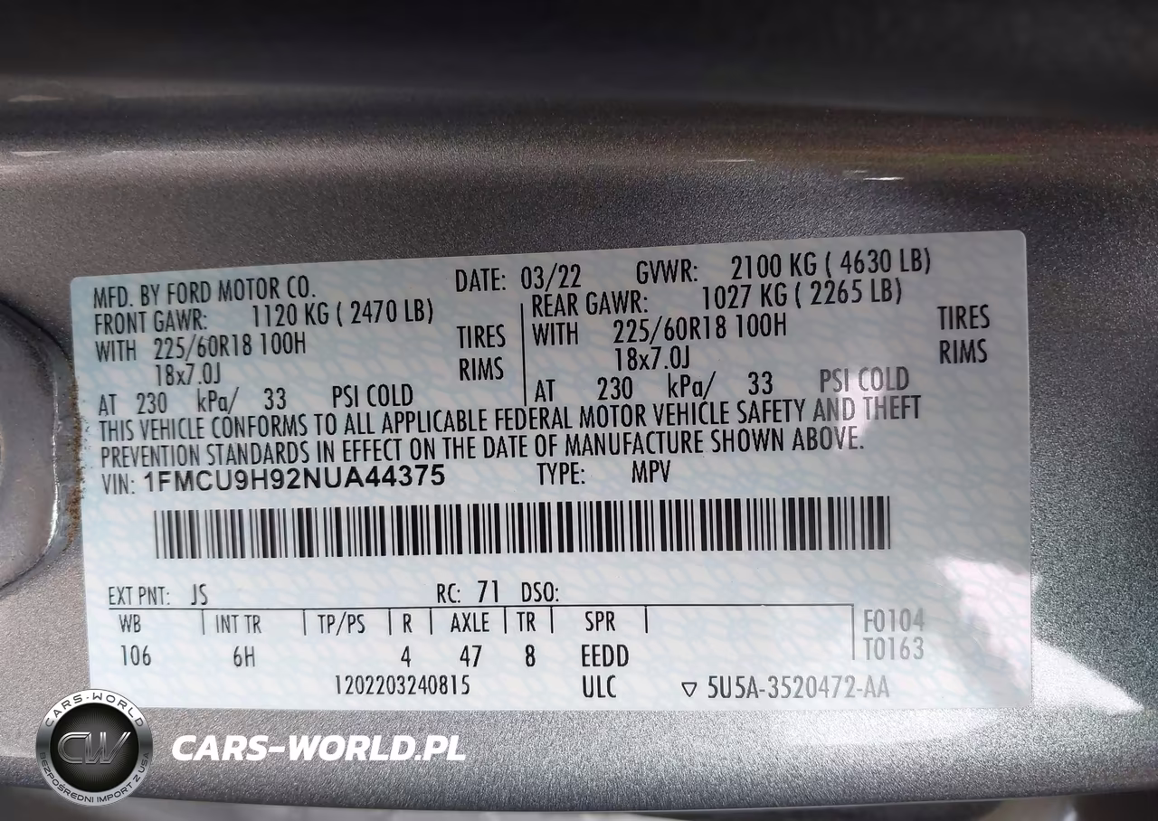 2022 Ford Escape Sel VIN:1FMCU9H92NUA44375 - 9