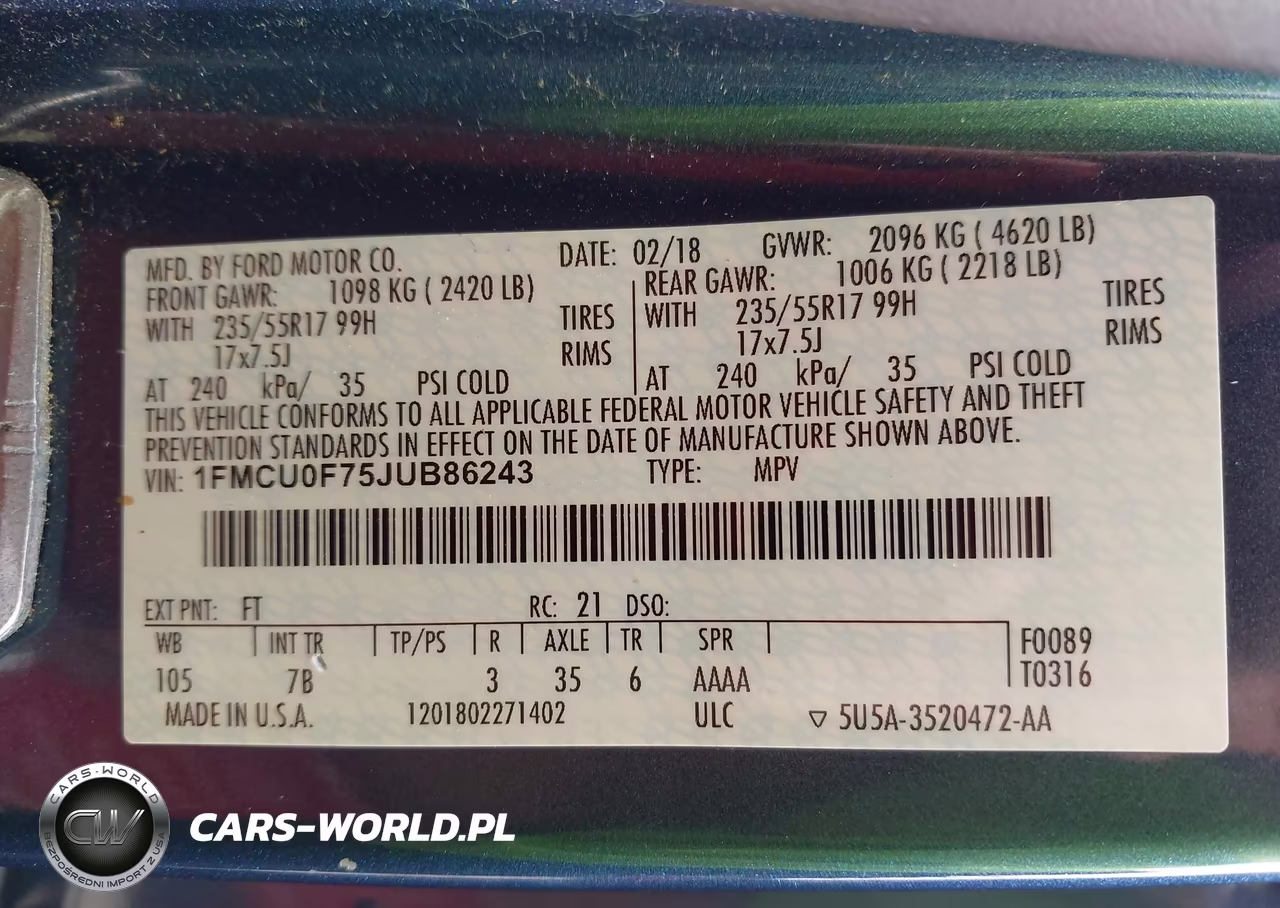 2018 Ford Escape S VIN:1FMCU0F75JUB86243 - 9