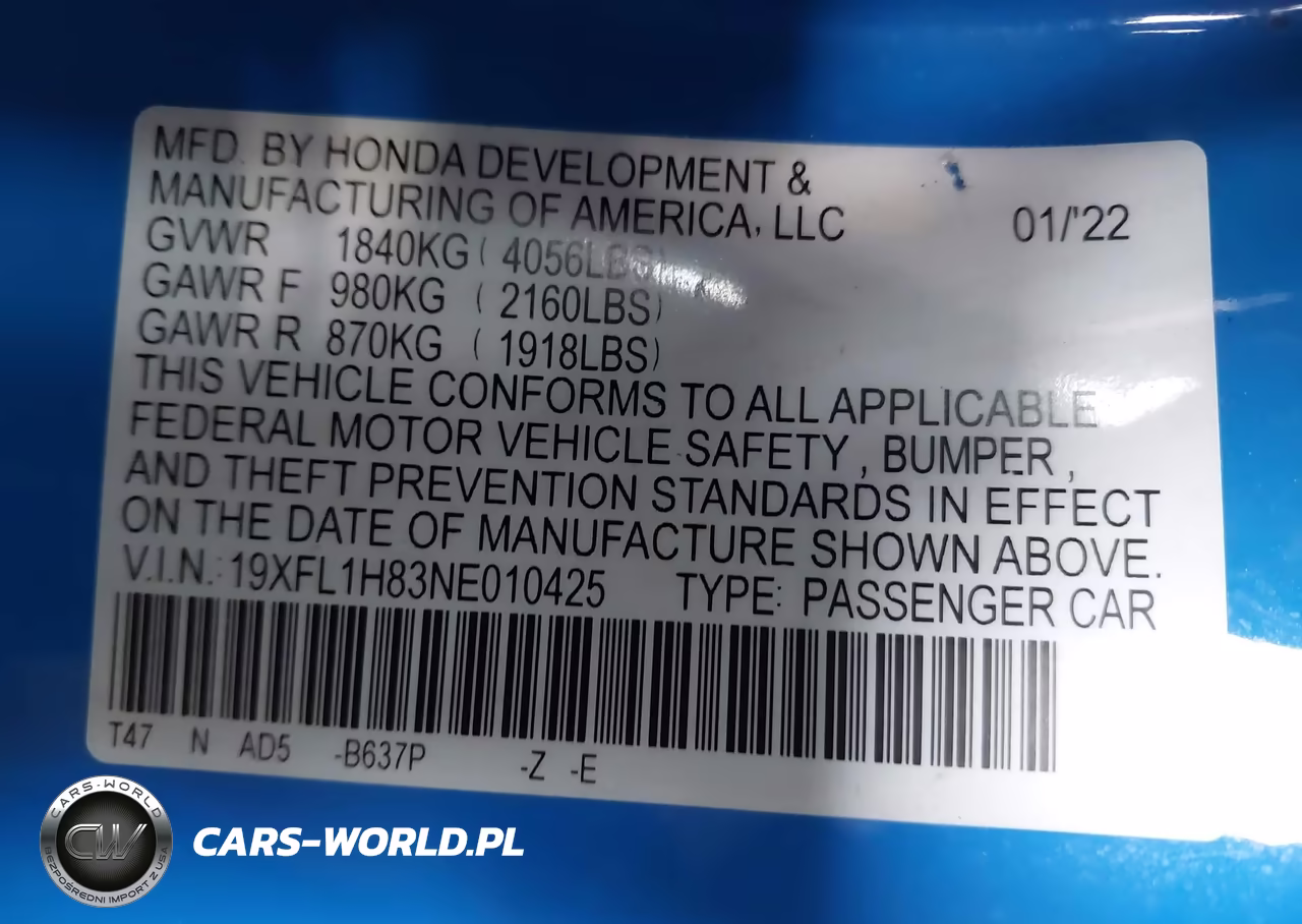 2022 Honda Civic Sport Touring VIN:19XFL1H83NE010425 - 9