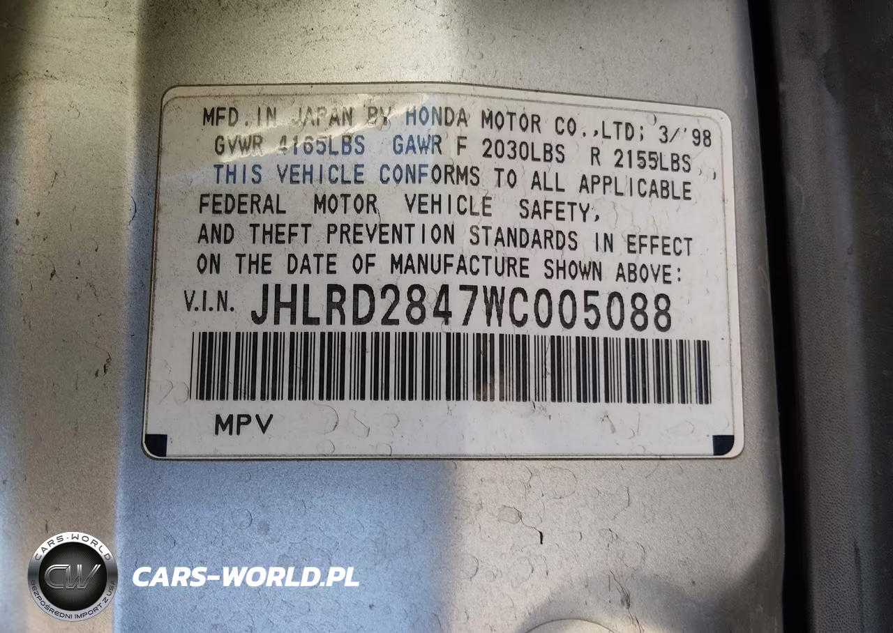 1998 Honda Cr-V Lx VIN:JHLRD2847WC005088 - 9