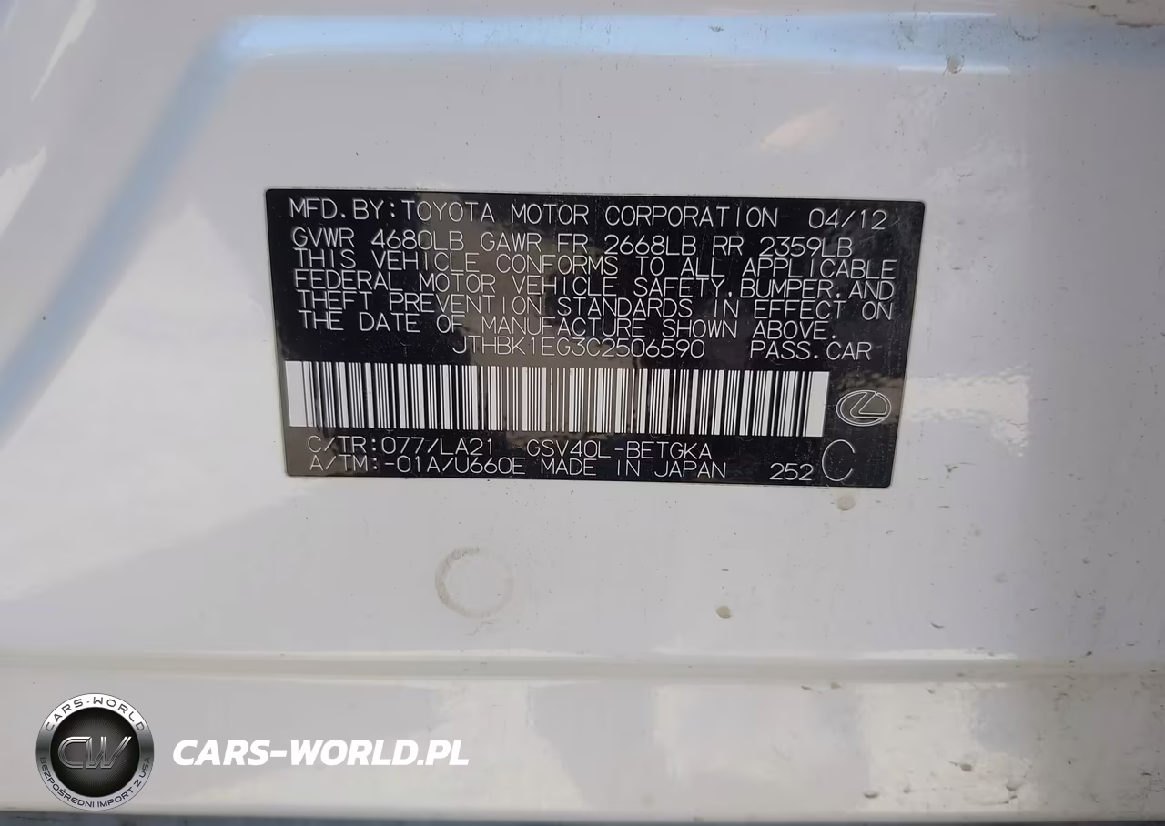 2012 Lexus Es 350 VIN:JTHBK1EG3C2506590 - 9