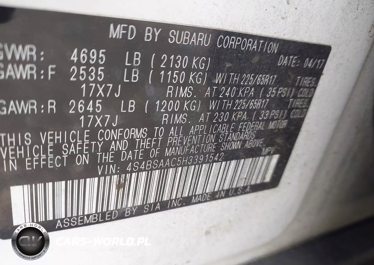 2017 Subaru Outback 2.5I VIN:4S4BSAAC5H3391542 - 9