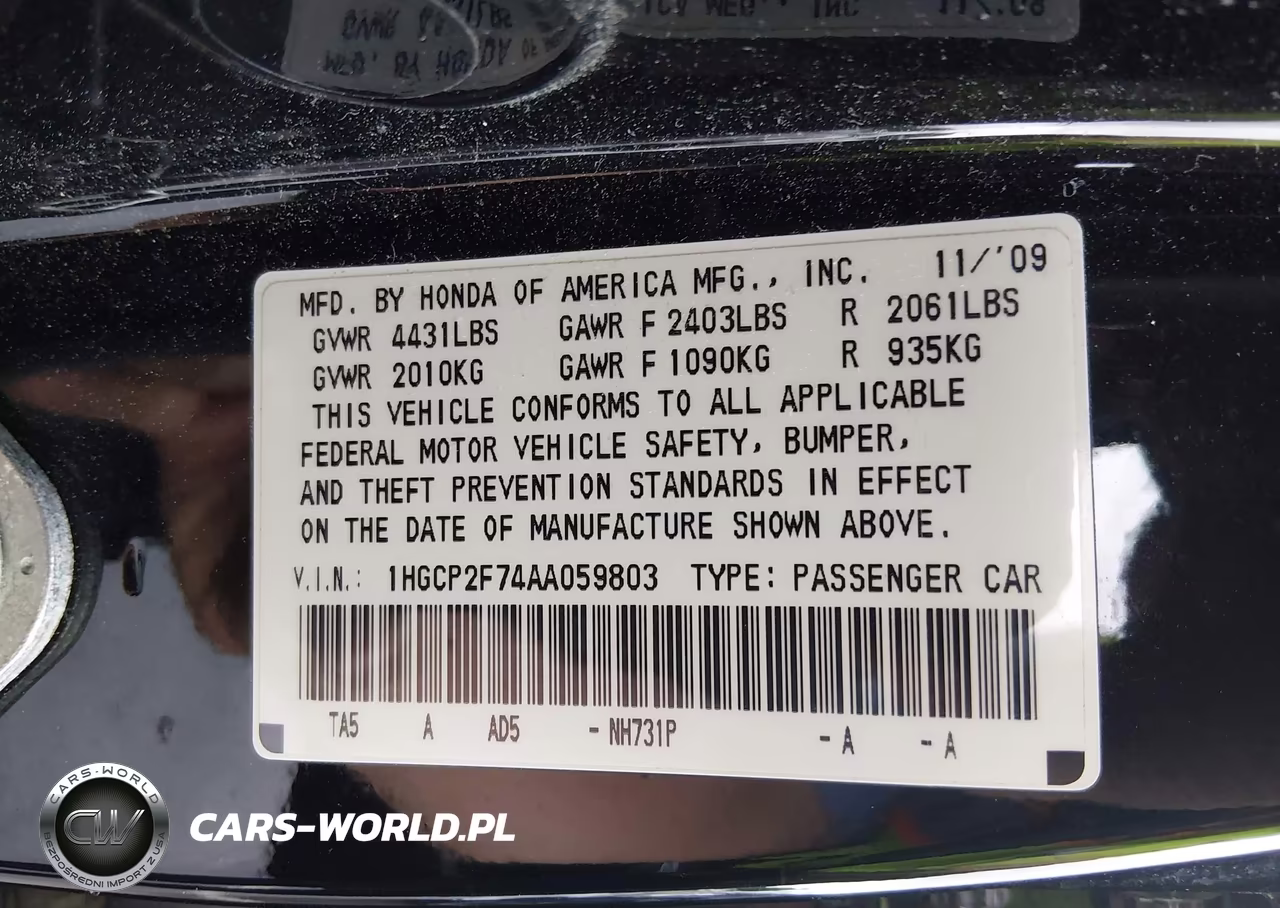 2010 Honda Accord 2.4 Ex VIN:1HGCP2F74AA059803 - 9