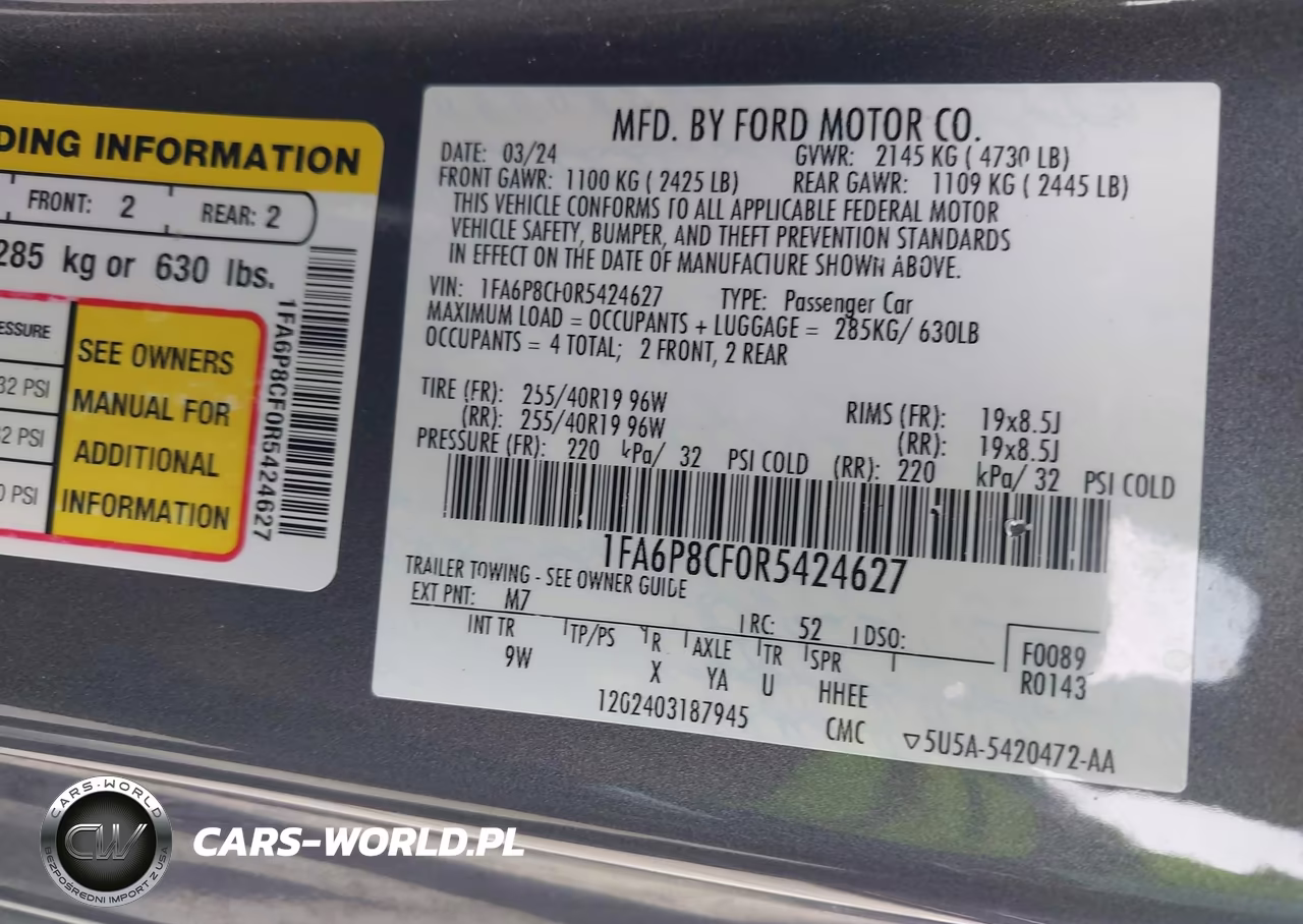 2024 Ford Mustang Gt Premium Fastback VIN:1FA6P8CF0R5424627 - 9