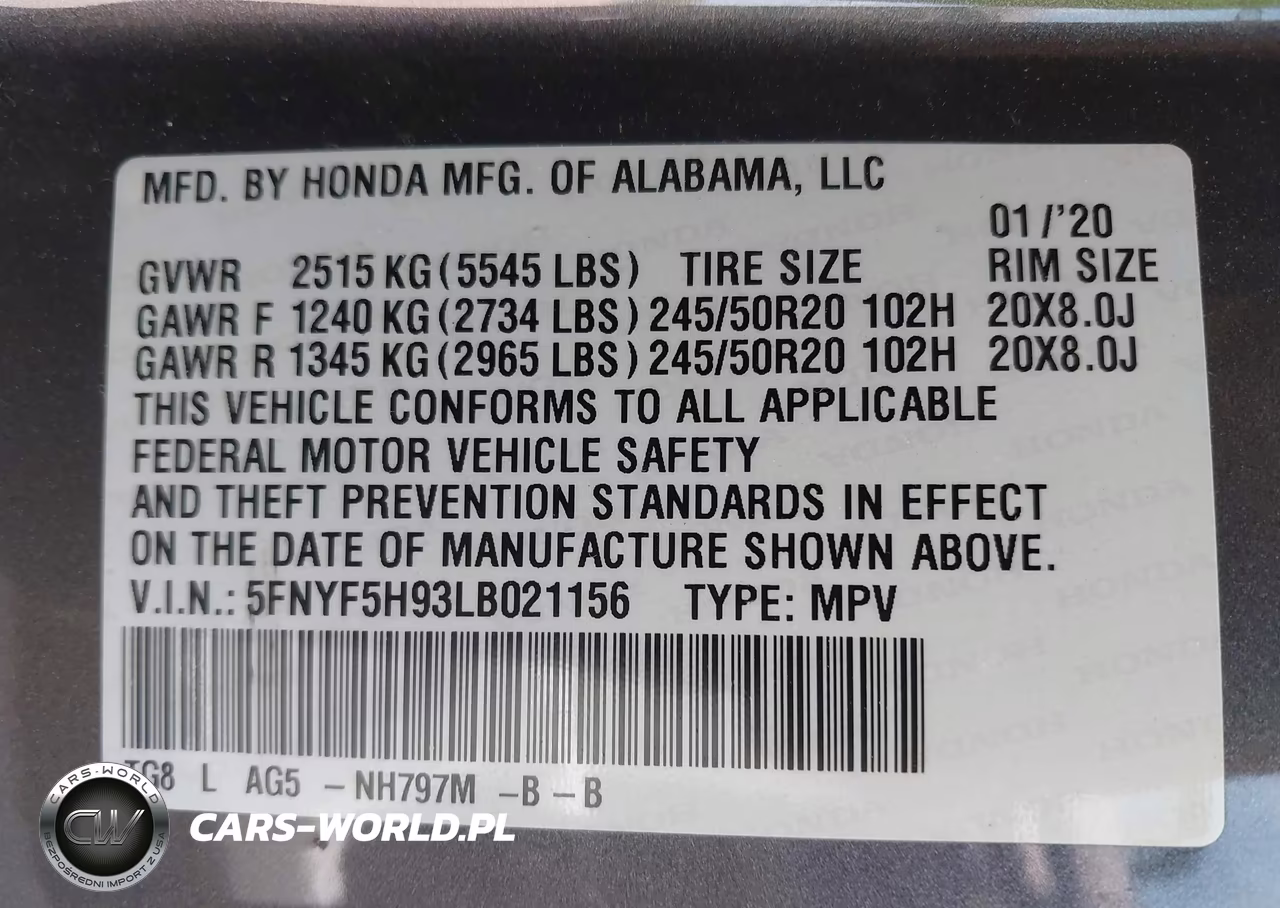 2020 Honda Pilot 2Wd Touring 8 Passenger VIN:5FNYF5H93LB021156 - 9