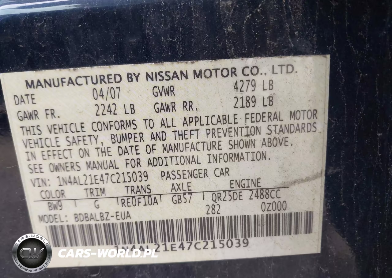 2007 Nissan Altima 2.5 S VIN:1N4AL21E47C215039 - 9