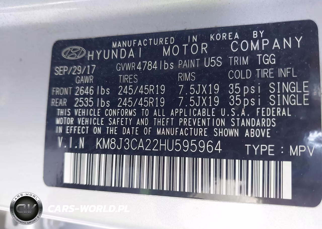 2017 Hyundai Tucson Sport VIN:KM8J3CA22HU595964 - 9