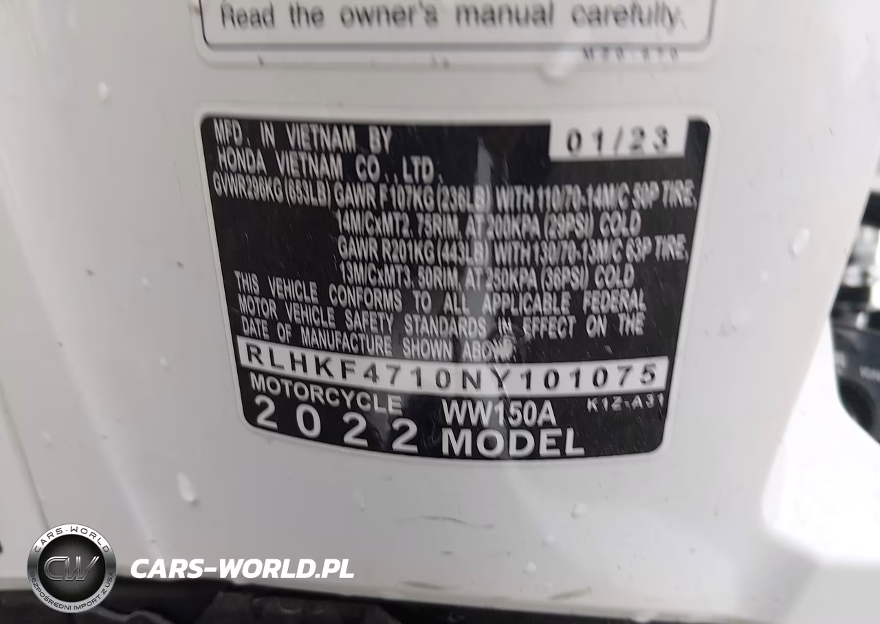 2022 Honda Ww150 A VIN:RLHKF4710NY101075 - 10