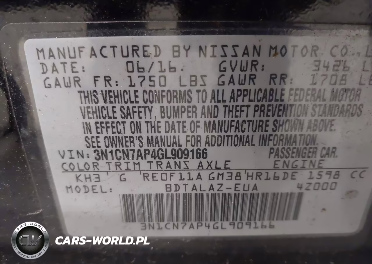 2016 Nissan Versa 1.6 S+ VIN:3N1CN7AP4GL909166 - 9