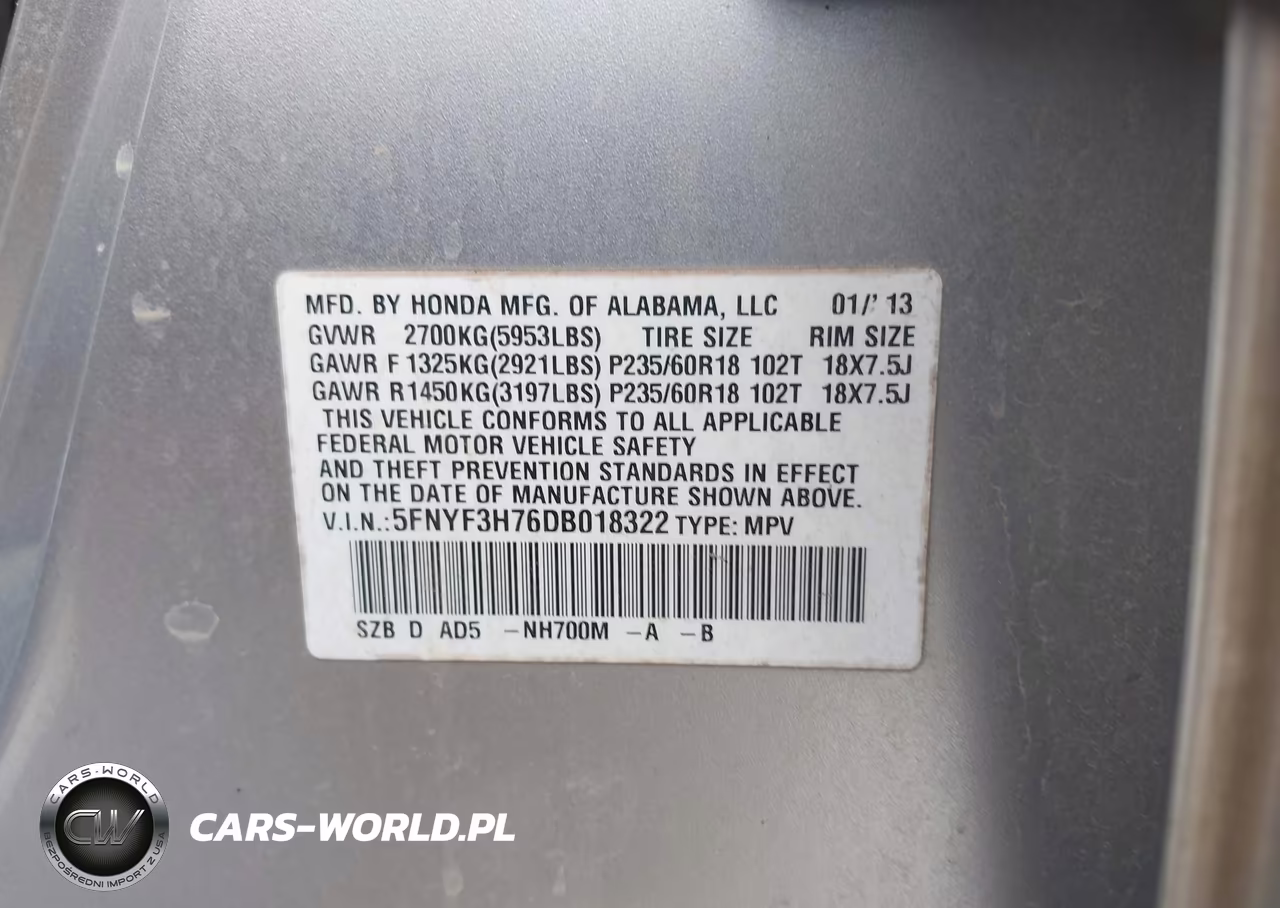 2013 Honda Pilot Ex-L VIN:5FNYF3H76DB018322 - 9