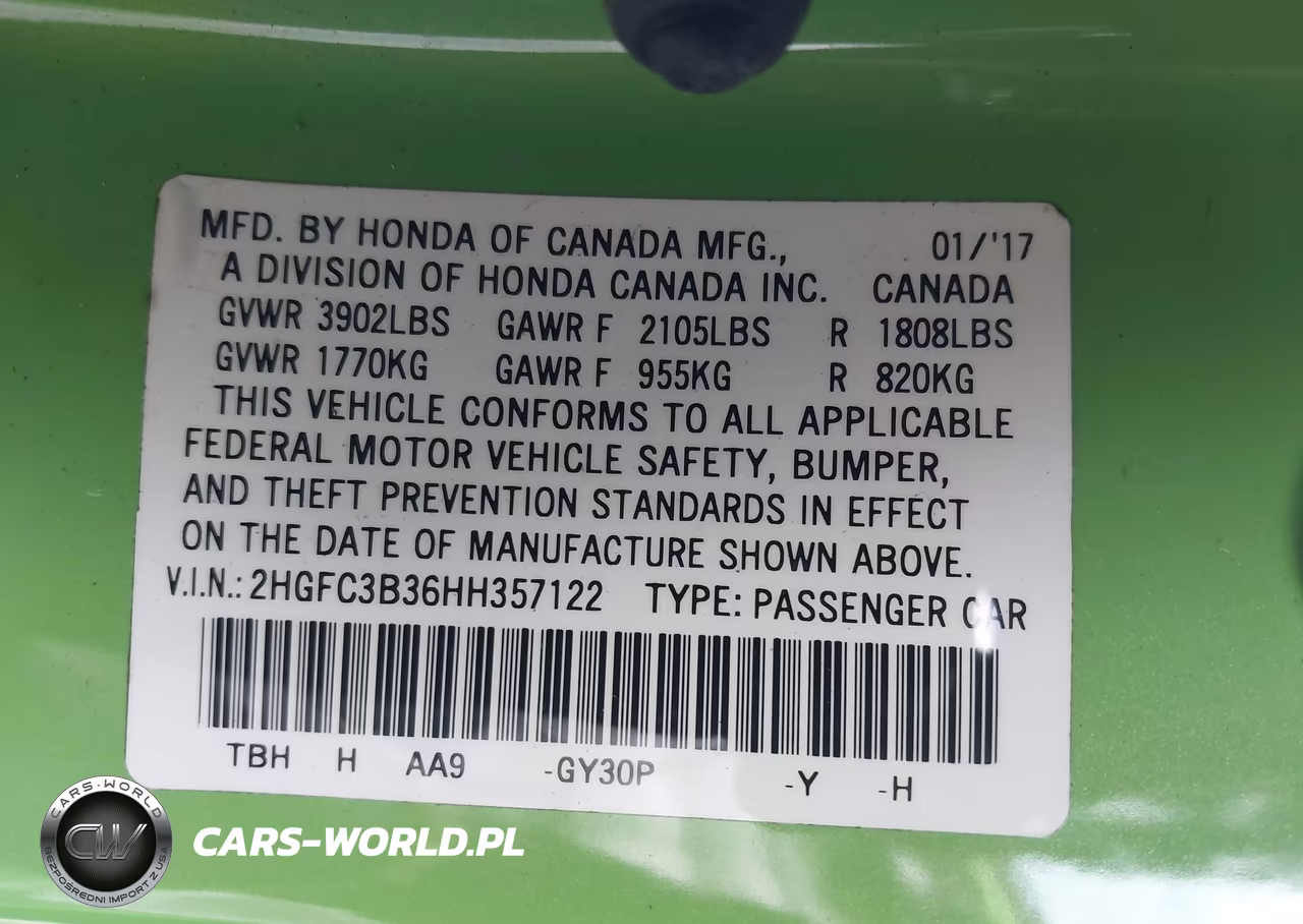 2017 Honda Civic Ex-T VIN:2HGFC3B36HH357122 - 9