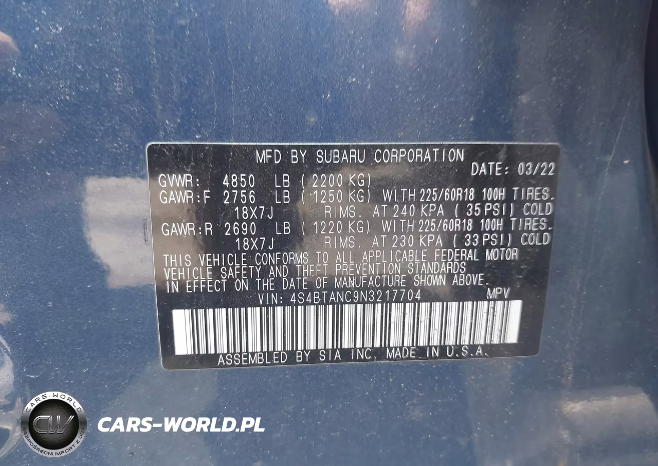 2022 Subaru Outback Limited VIN:4S4BTANC9N3217704 - 9