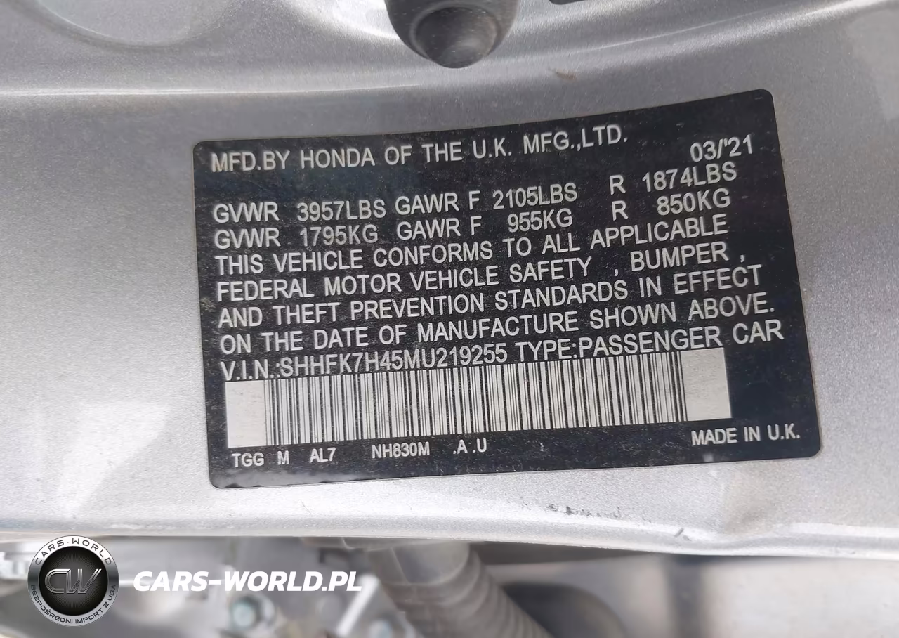 2021 Honda Civic Sport VIN:SHHFK7H45MU219255 - 9