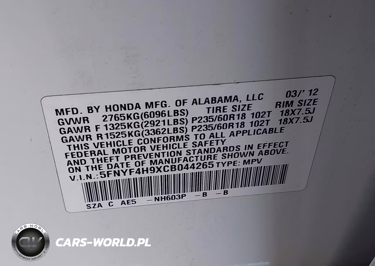 2012 Honda Pilot Touring VIN:5FNYF4H9XCB044265 - 9