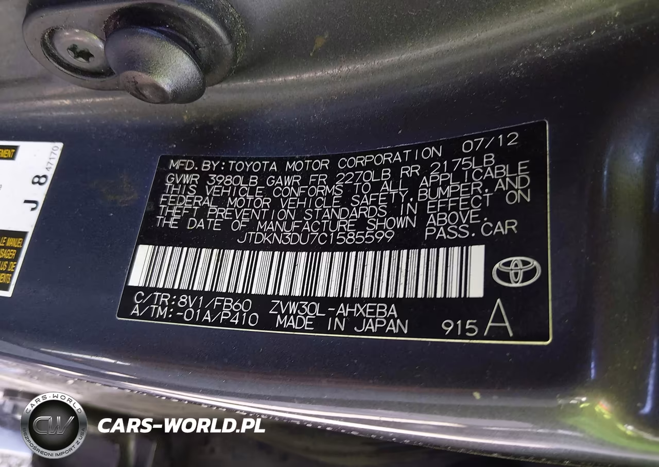 2012 Toyota Prius Two VIN:JTDKN3DU7C1585599 - 9