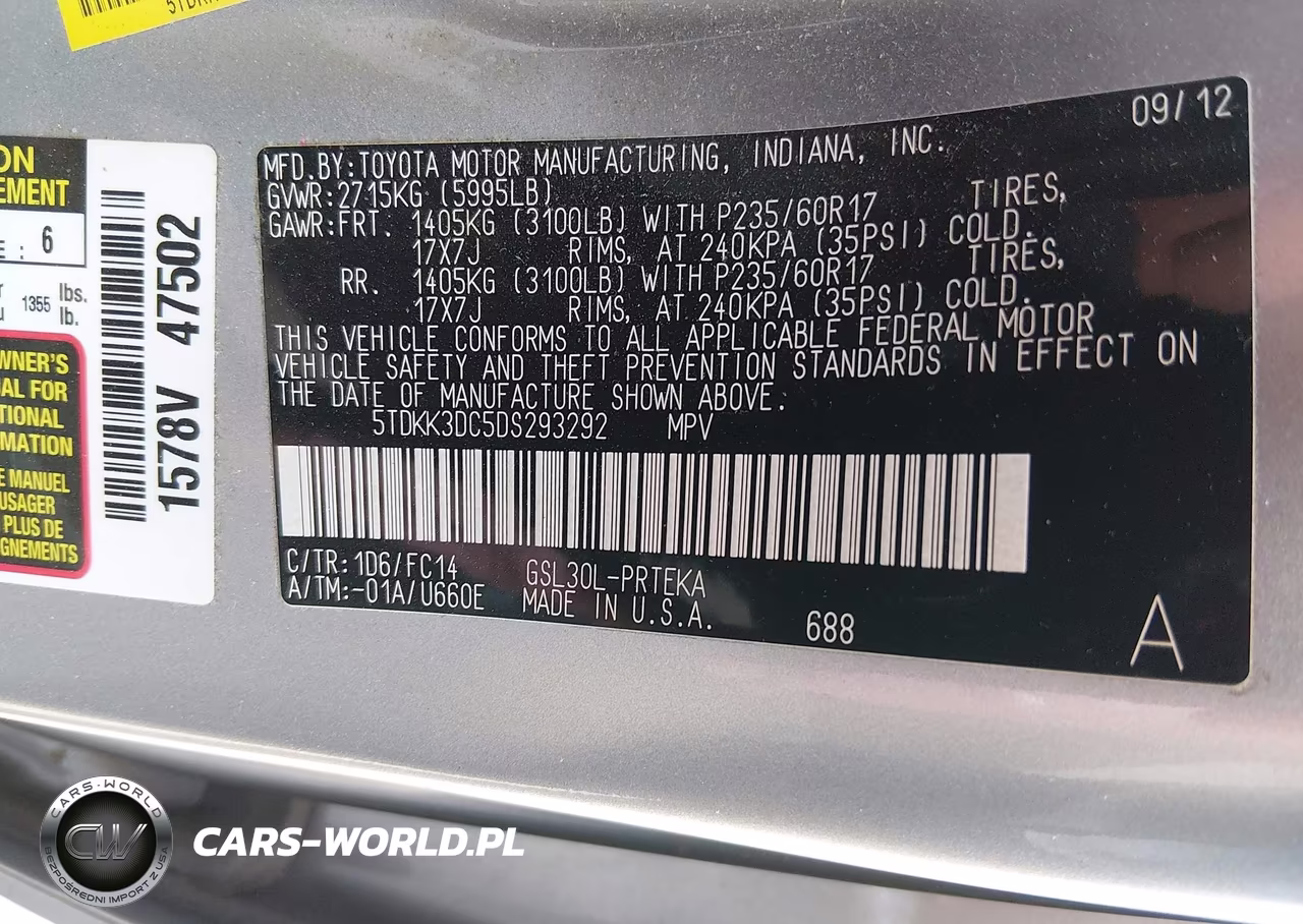 2013 Toyota Sienna Le V6 8 Passenger VIN:5TDKK3DC5DS293292 - 9