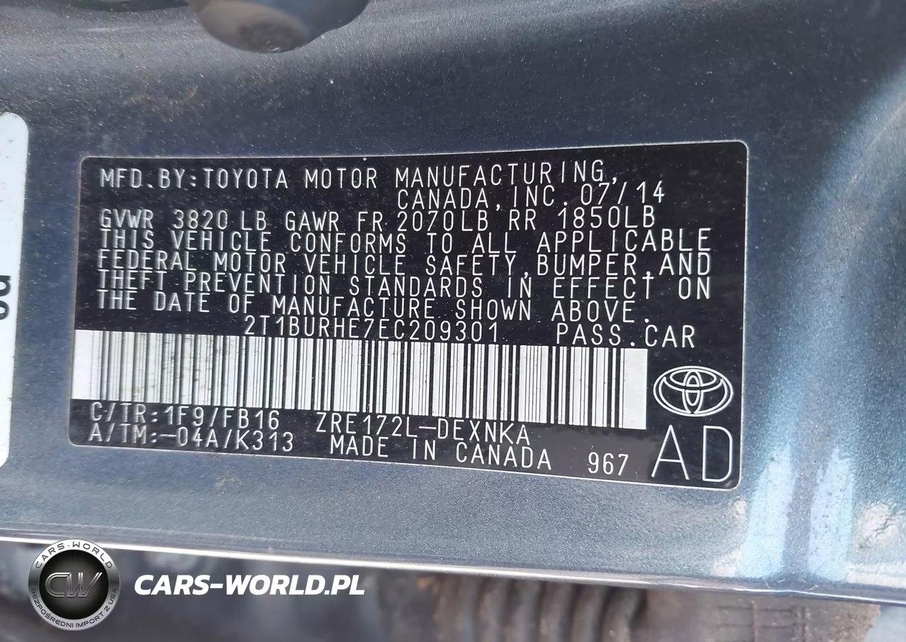 2014 Toyota Corolla Le VIN:2T1BURHE7EC209301 - 9