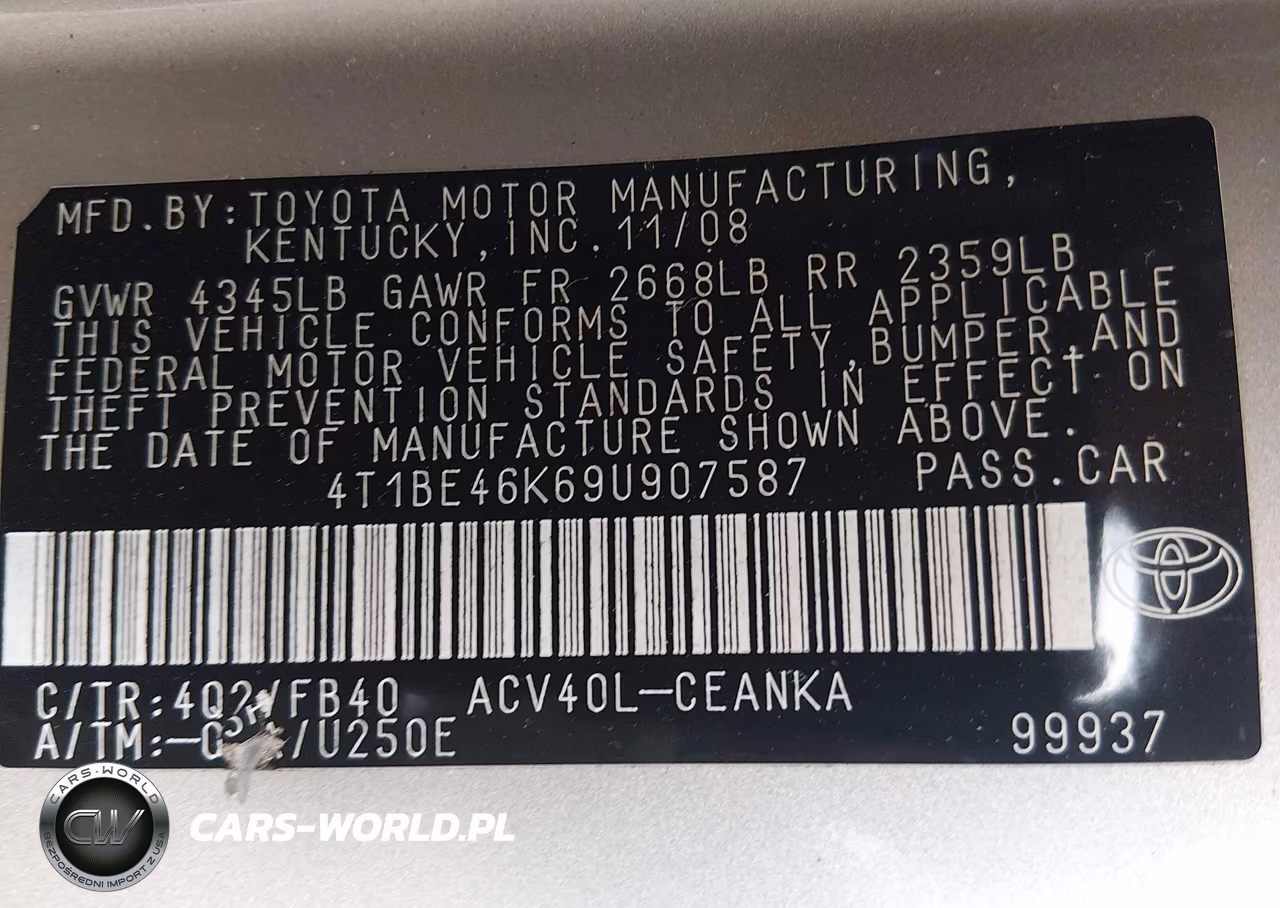2009 Toyota Camry Le VIN:4T1BE46K69U907587 - 9