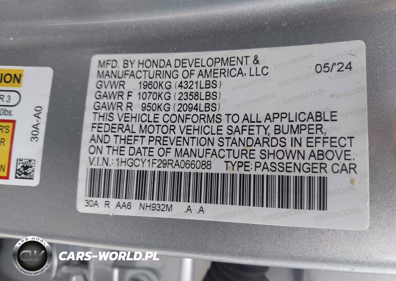 2024 Honda Accord Lx VIN:1HGCY1F29RA066088 - 9