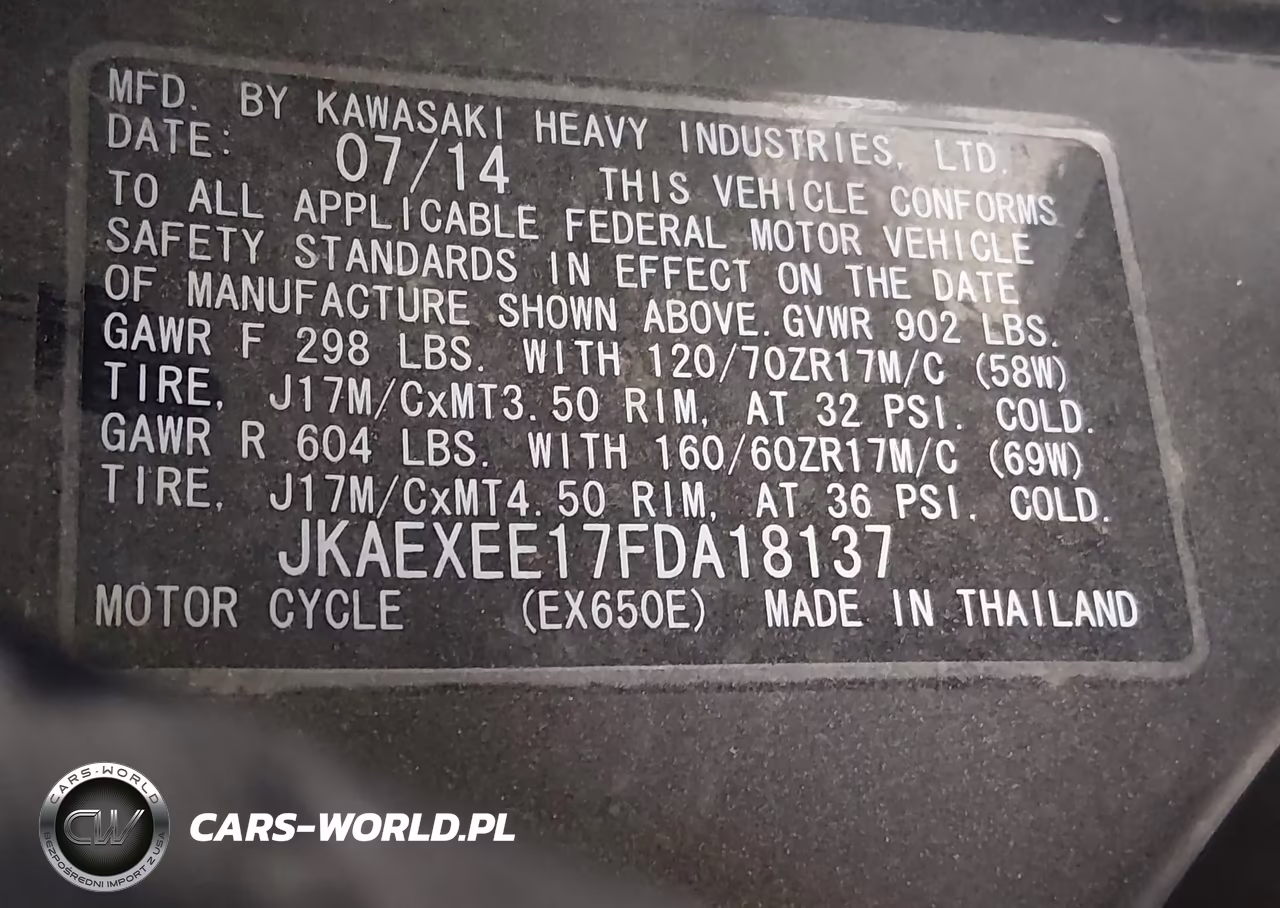 2015 Kawasaki Ex650 E VIN:JKAEXEE17FDA18137 - 10