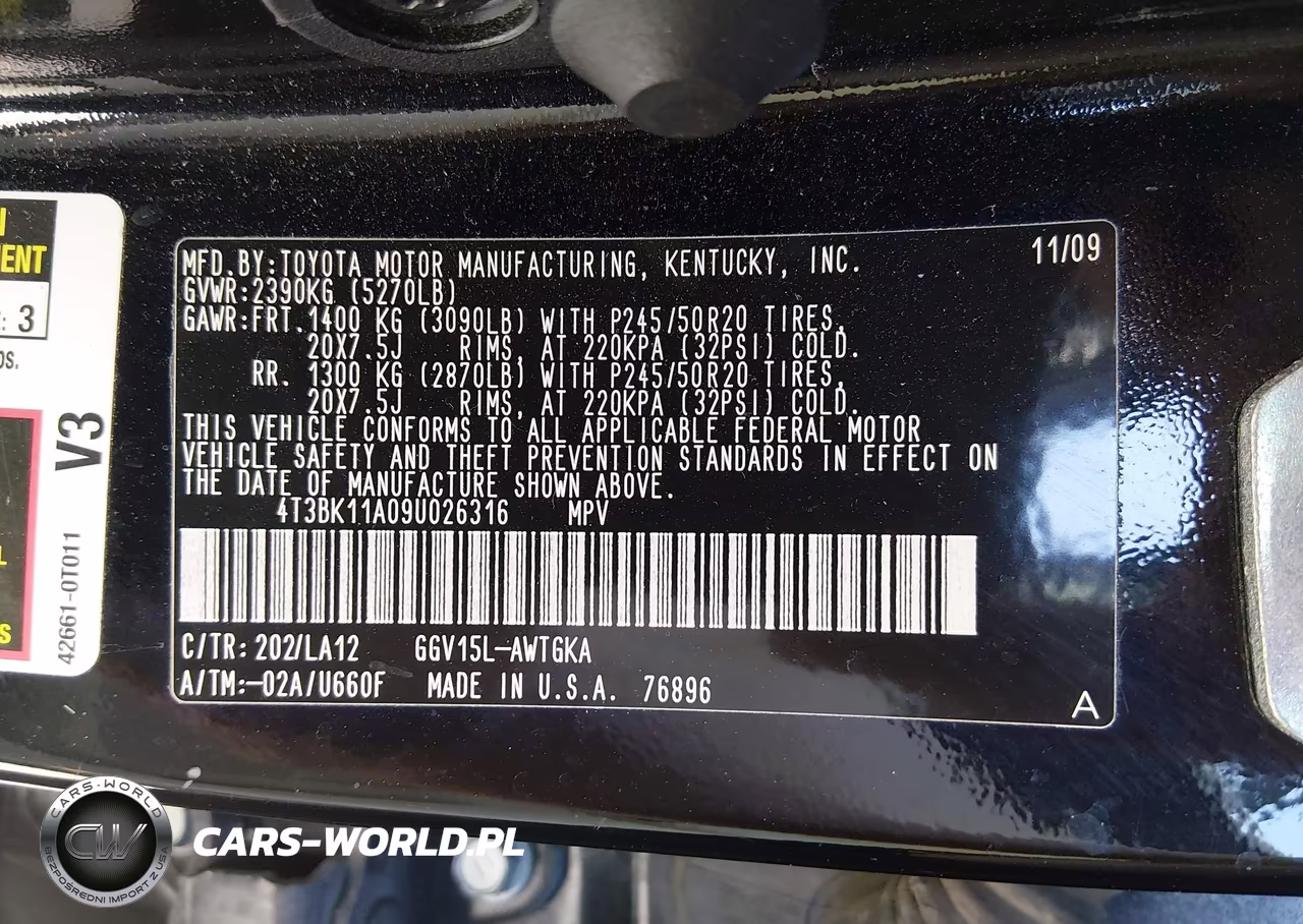 2009 Toyota Venza Base V6 VIN:4T3BK11A09U026316 - 9