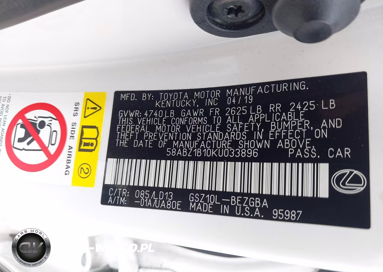 2019 Lexus Es 350 VIN:58ABZ1B10KU033896 - 9