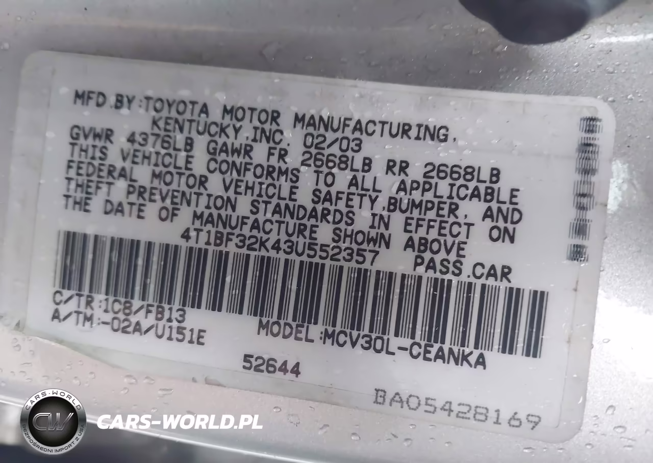 2003 Toyota Camry Le V6 VIN:4T1BF32K43U552357 - 9