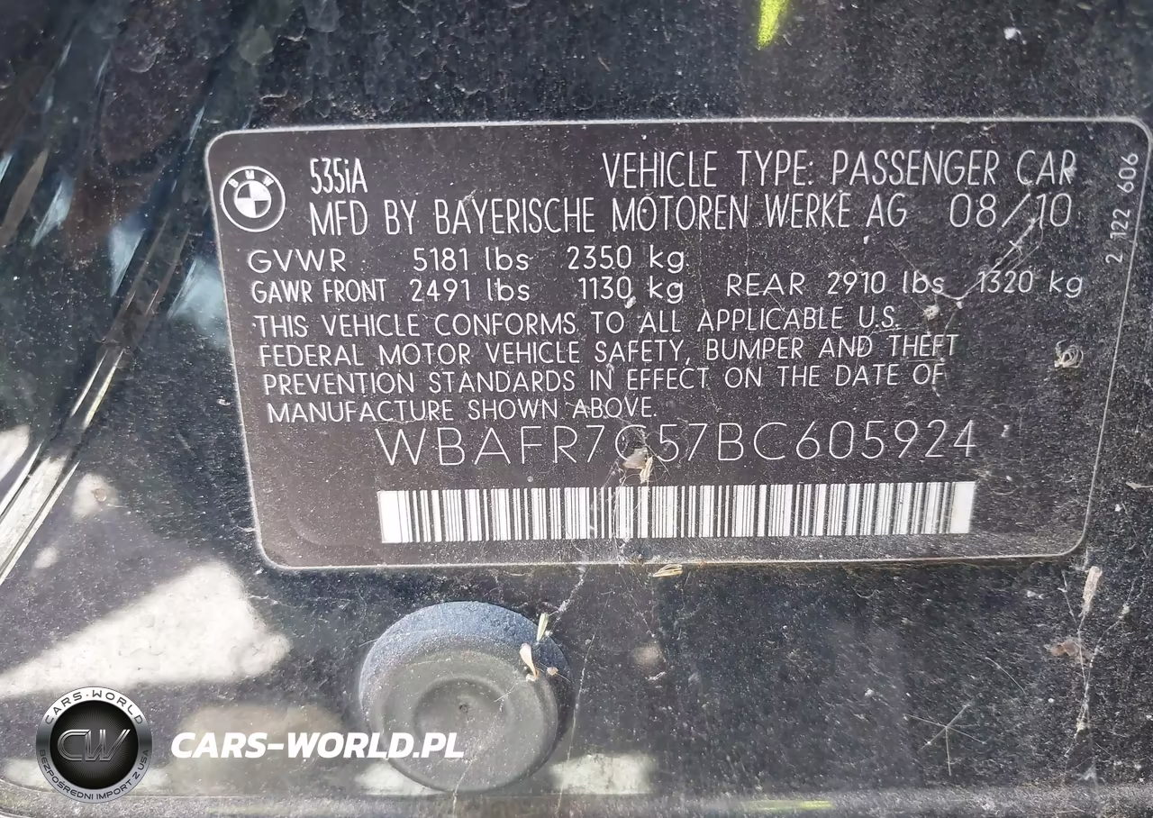 2011 BMW 535I VIN:WBAFR7C57BC605924 - 9