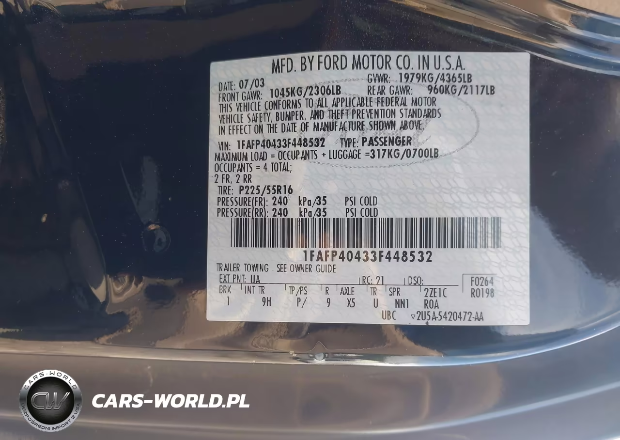2003 Ford Mustang VIN:1FAFP40433F448532 - 9