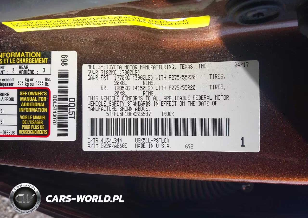 2017 Toyota Tundra Limited 5.7L V8 VIN:5TFFW5F18HX223587 - 9