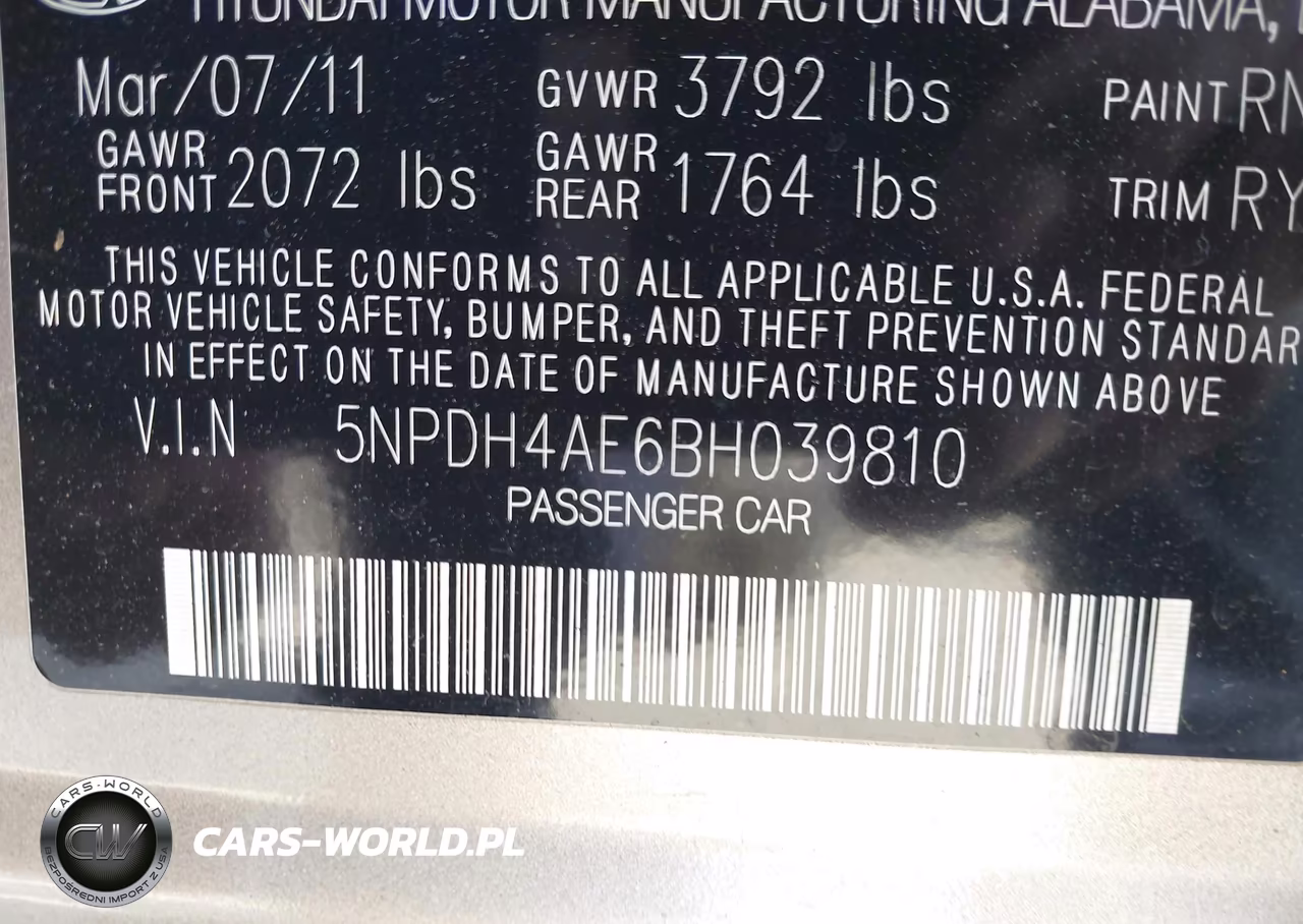 2011 Hyundai Elantra Limited VIN:5NPDH4AE6BH039810 - 9