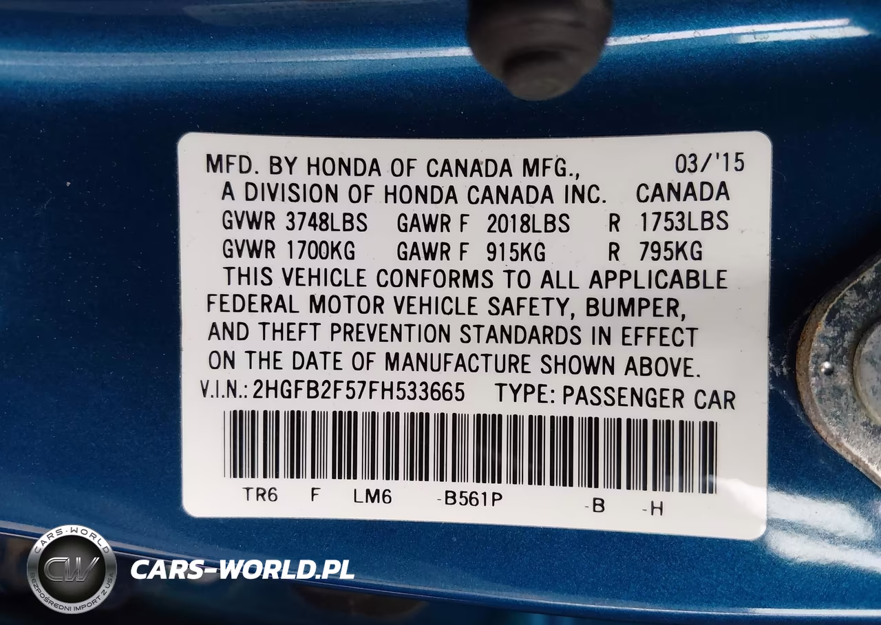 2015 Honda Civic Lx VIN:2HGFB2F57FH533665 - 9