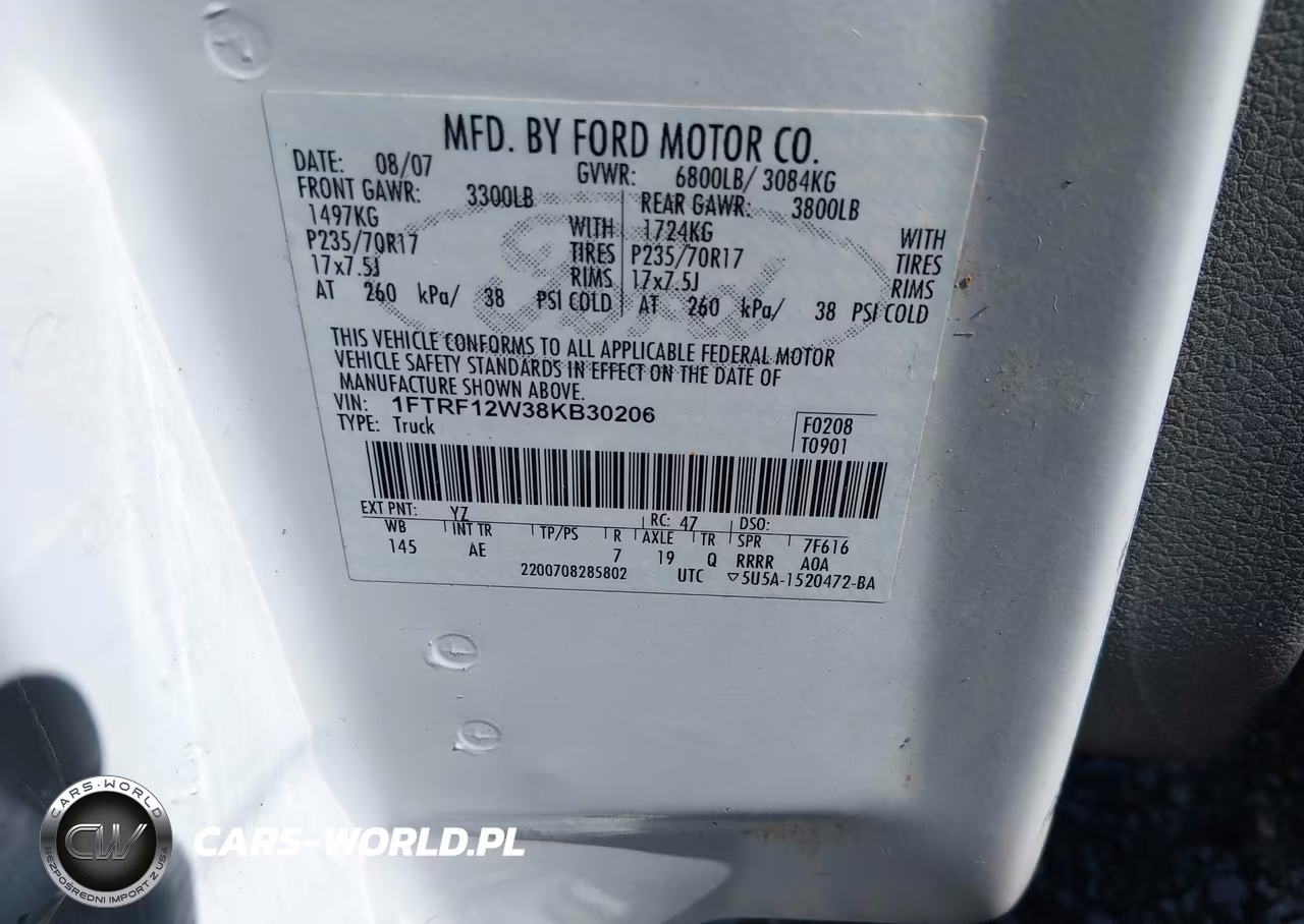2008 Ford F-150 Fx2-Stx-Xl-Xlt VIN:1FTRF12W38KB30206 - 9