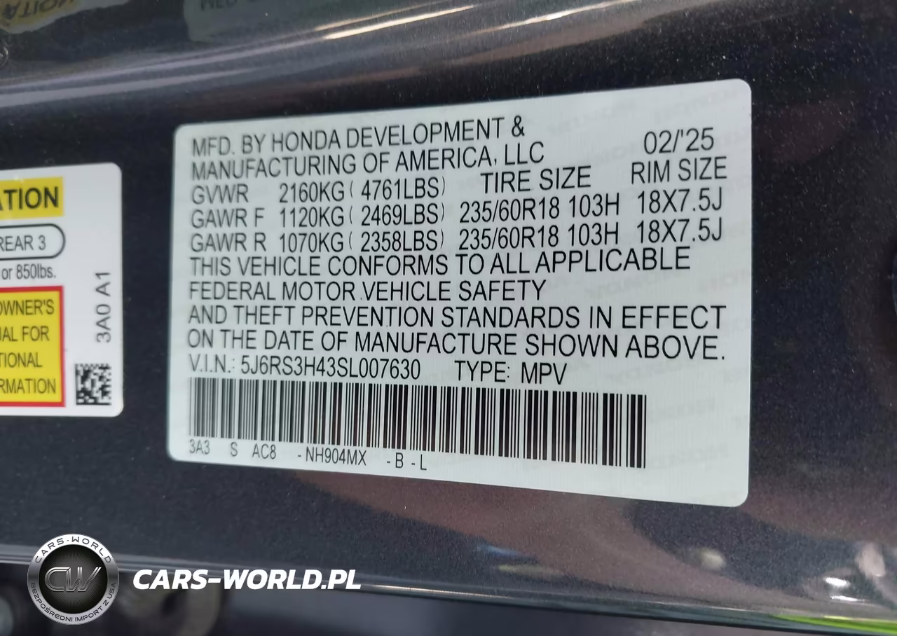 2025 Honda Cr-V Ex 2Wd VIN:5J6RS3H43SL007630 - 9