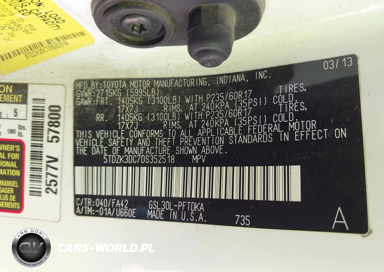 2013 Toyota Sienna L V6 7 Passenger VIN:5TDZK3DC7DS352518 - 9