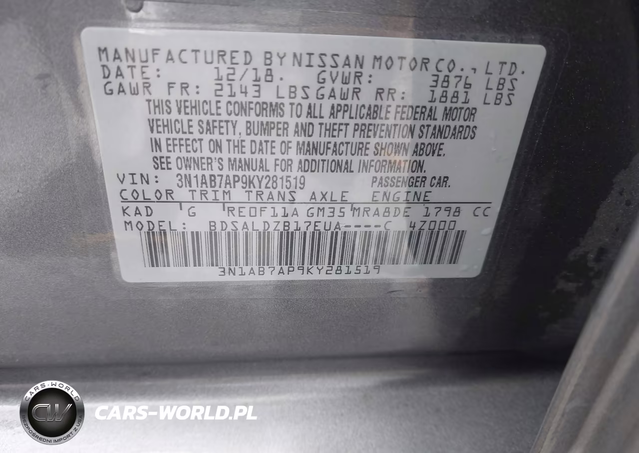 2019 Nissan Sentra Sv VIN:3N1AB7AP9KY281519 - 9