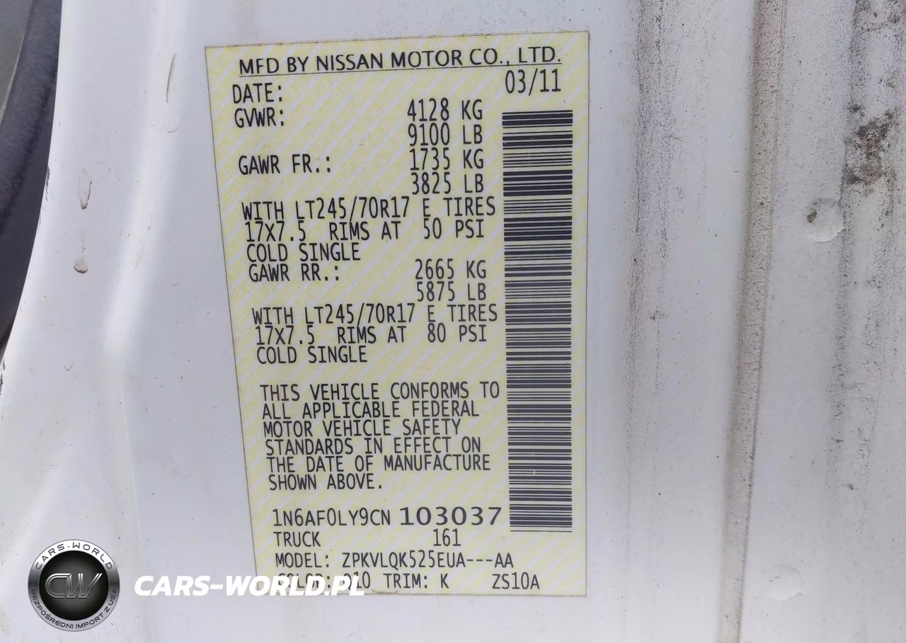 2012 Nissan Nv 2500 VIN:1N6AF0LY9CN103037 - 9