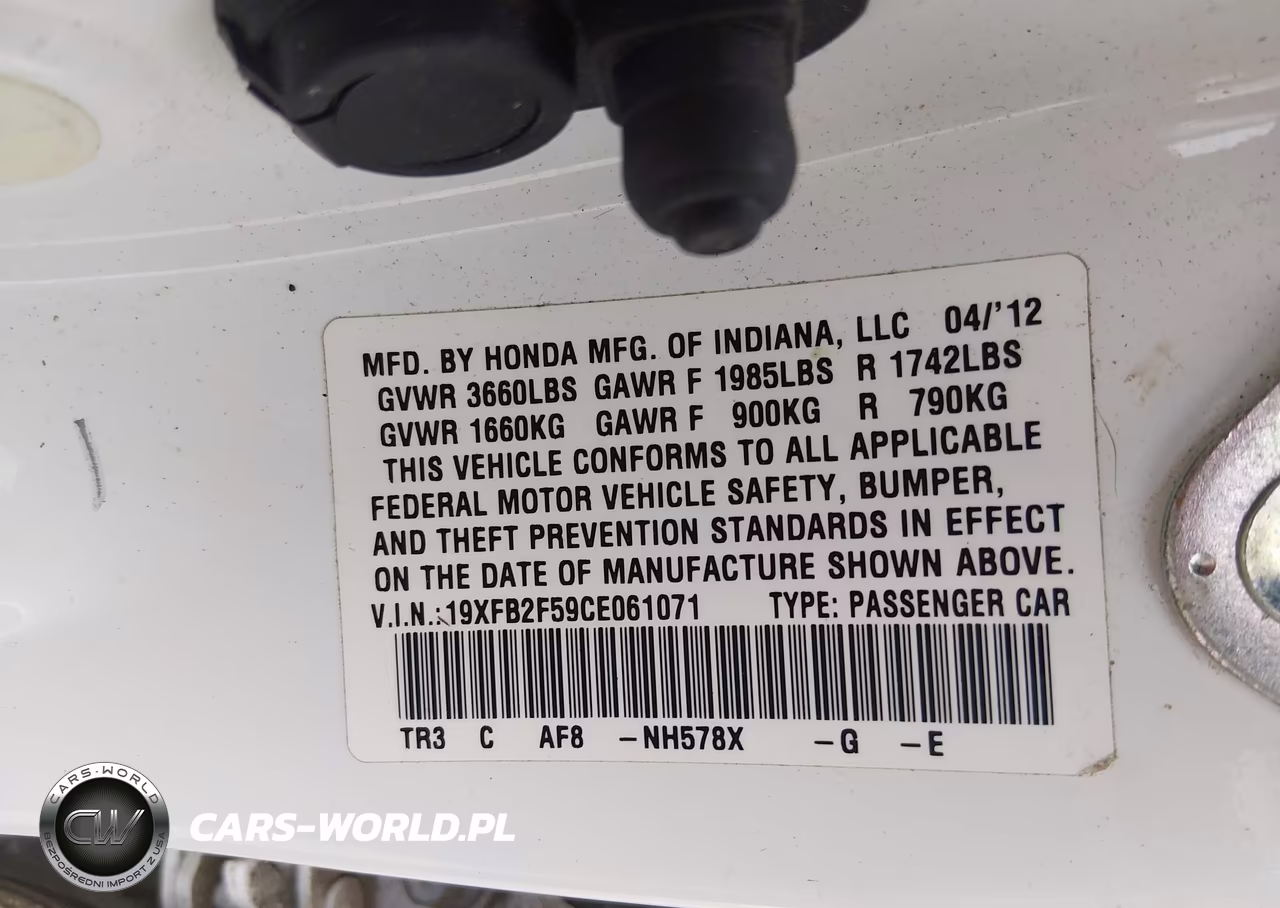 2012 Honda Civic Lx VIN:19XFB2F59CE061071 - 9