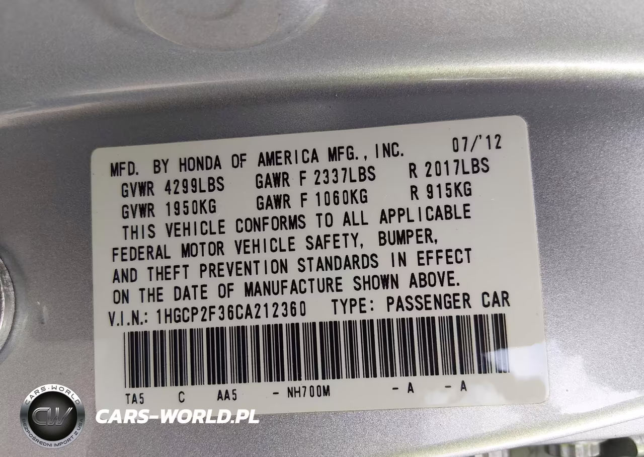 2012 Honda Accord 2.4 Lx VIN:1HGCP2F36CA212360 - 9