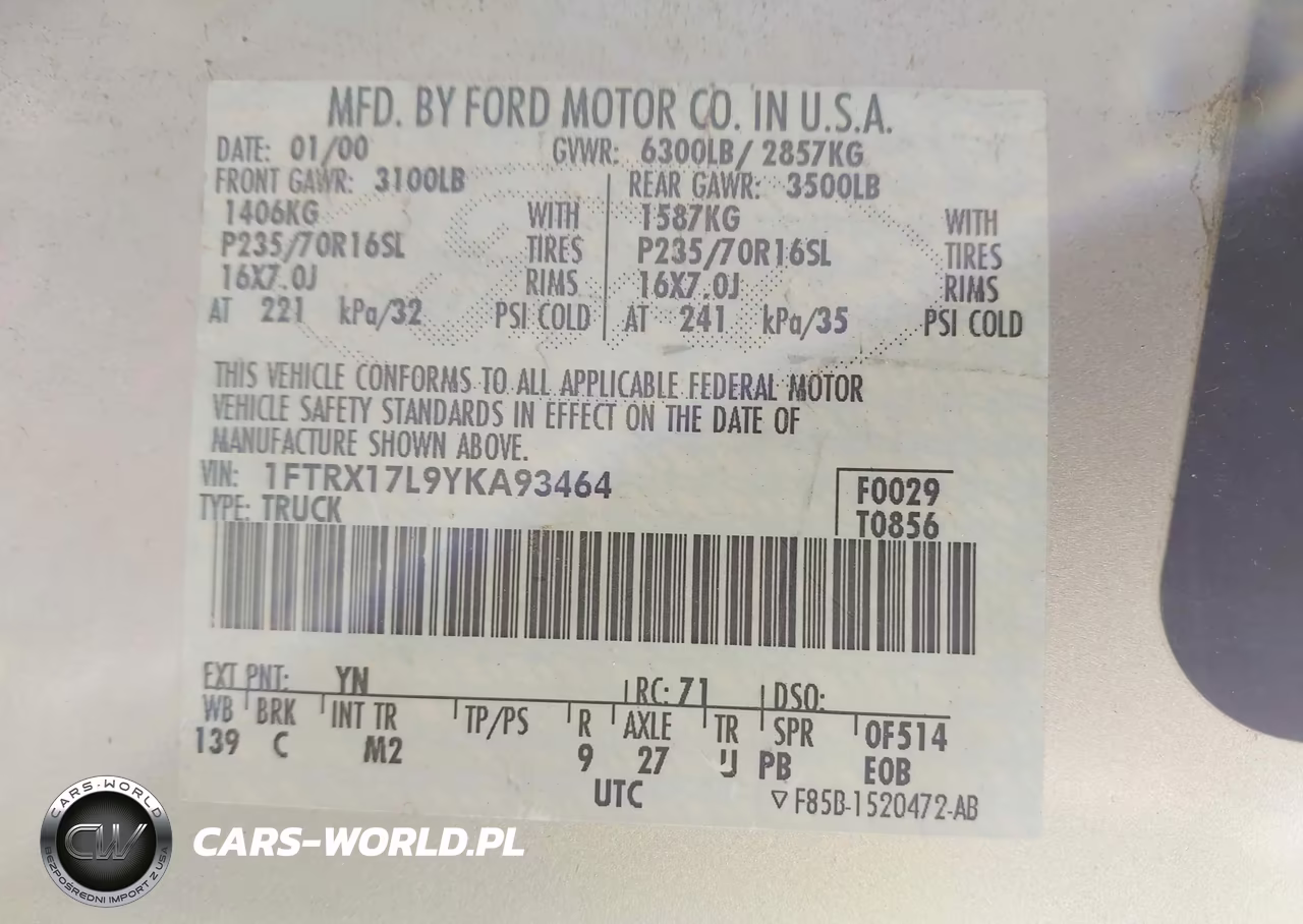 2000 Ford F-150 Lariat-Work Series-Xl-Xlt VIN:1FTRX17L9YKA93464 - 9