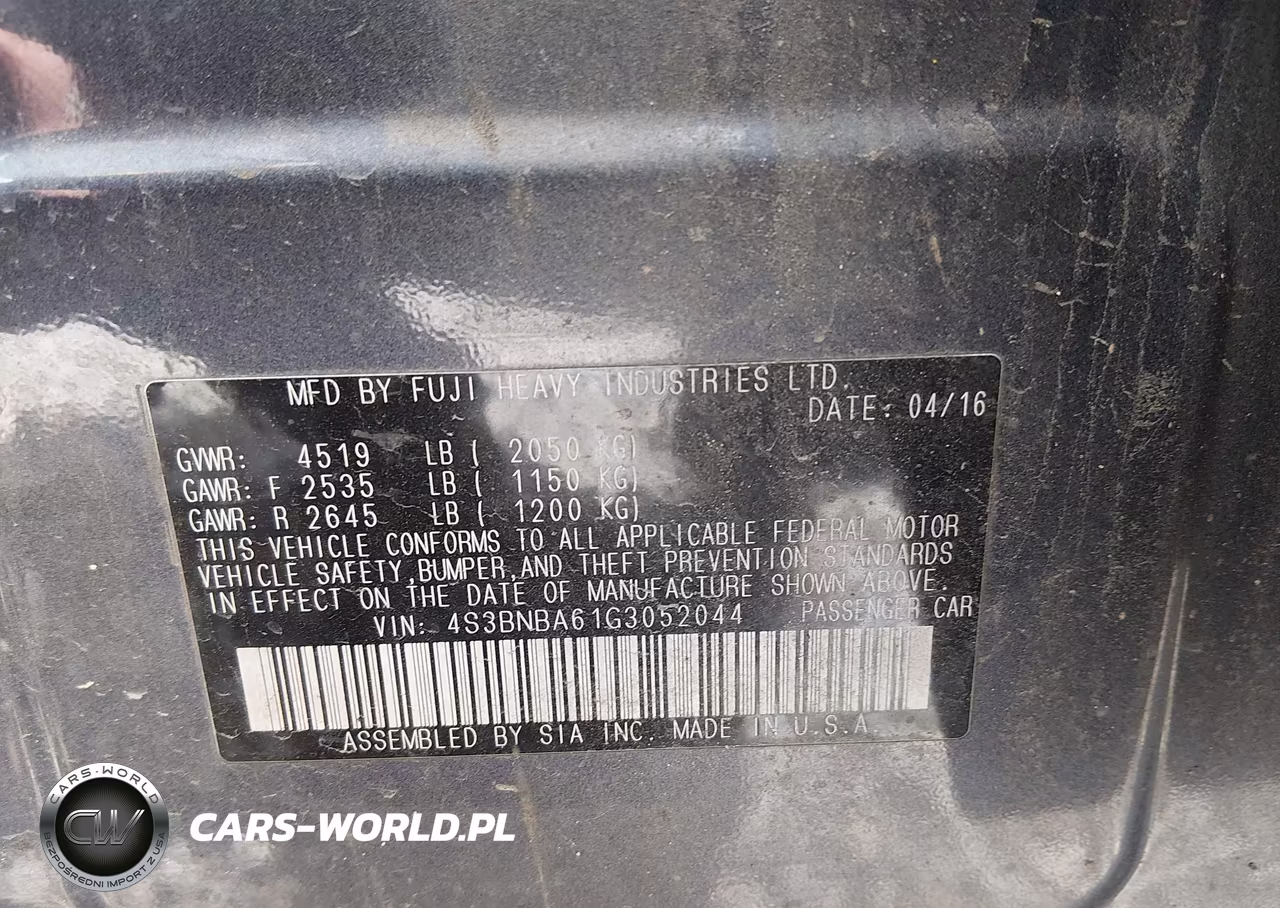2016 Subaru Legacy 2.5I VIN:4S3BNBA61G3052044 - 9